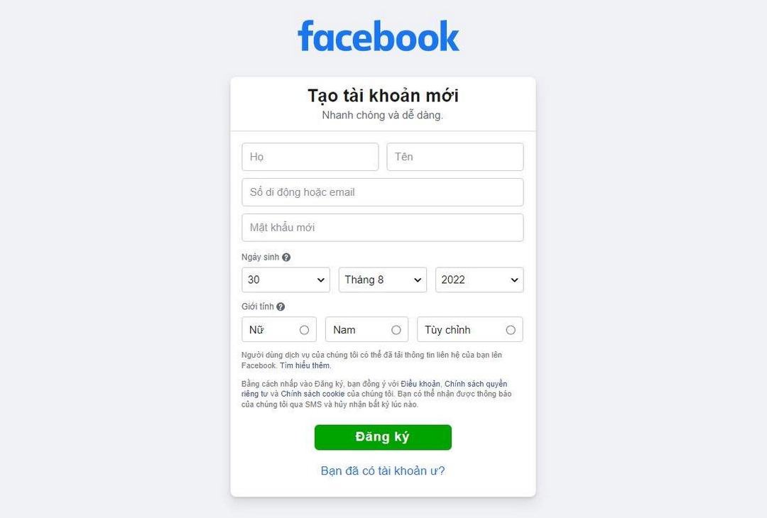 Cách lập Facebook bằng Gmail trên máy tính