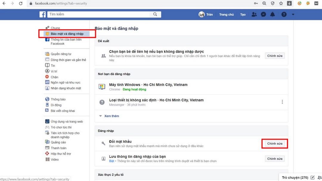 Cách thay đổi mật khẩu Facebook trên máy tính